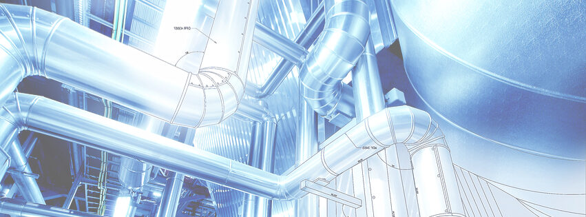 Industrial piping system with CAD drawing overlay — progeCAD piping design
